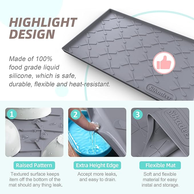 SIKADEER 31" x 19" Under Sink Mat Waterproof, Silicone Mat Kitchen Drawer Shelf and Cabinet Liner, Sink Protector for Kitchen Organizers and Storage, Boot Tray Pet Food Mats