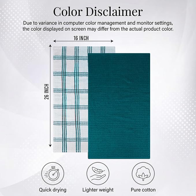 RIVERSIDE Pack of 12 Premium Kitchen Towels 16 x 26 Inches, 100% Cotton Kitchen Hand Towels, Super Soft and Highly Absorbent Dish Towels for Kitchen (Teal)