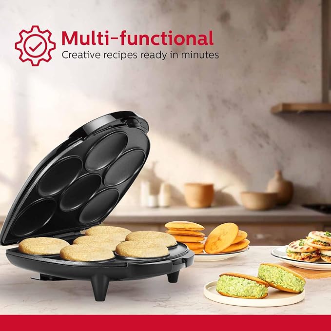 Holstein Housewares Non-Stick 6-Section Multi-Food Maker - Arepas, Mini Pancakes, Corncakes and More - Black,12 Inch