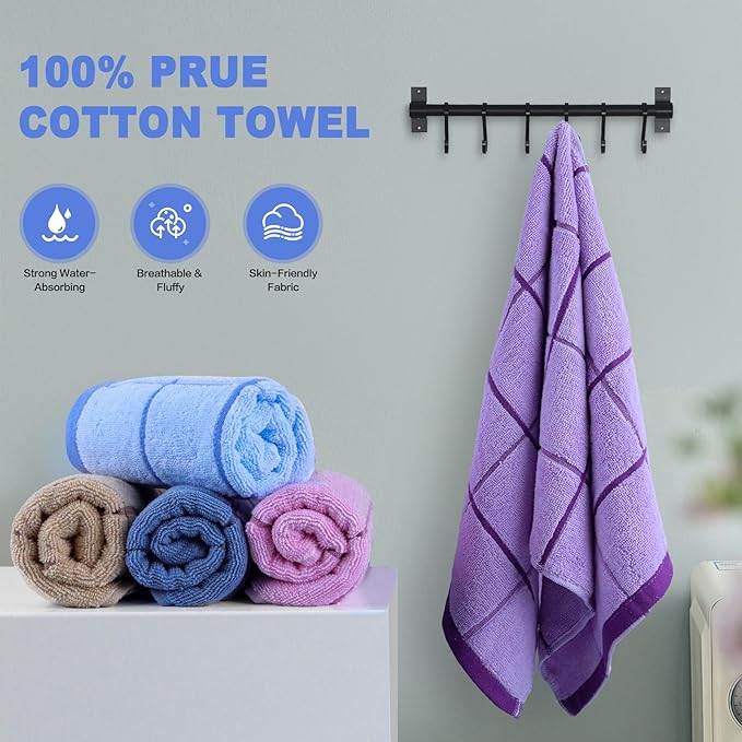 5 Pack Premium Cotton Hand Towels - Ultra Soft & Absorbent 13x29 Inch Bath & Face Towels - Elegant Line Design for Bathroom, Kitchen, Gym, Spa - Perfect Guest Towels for Home & Luxury Hotels