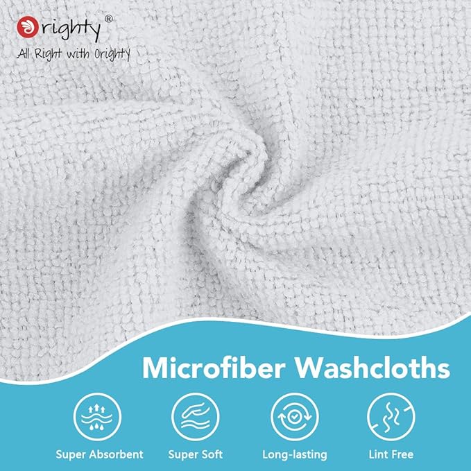 Orighty Washcloths Towels Set 10 Pack, Highly Absorbent and Soft Feel Microfiber Face Cloths, Multi-Purpose Wash Cloths & Hand Towels for Bathroom, Hotel, Spa, and Gym, 11.5x11.5 Inch, White