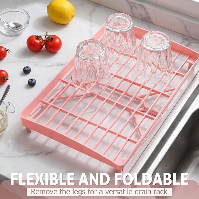 6 Pack Pink Stackable Plastic Kitchen Storage Shelf Foldable Racks, Pantry Shelf Cabinet Organizers, Expandable Storage Rack for Cabinet Fridge Bathroom (Plastic)