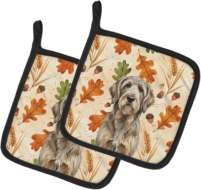 Caroline's Treasures Grizzle and Tan Otterhound Heirloom Fall Pair of Pot Holders Pair 7.5x7.5 Quilted Insulated Hot Pads Decorative Kitchen Gift Made in USA