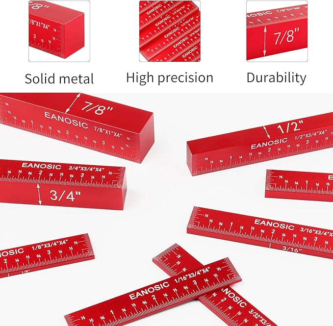 EANOSIC Setup Blocks Height Gauge Set, 8pcs Precision Aluminum Setup Bars for Router and Table Saw Accessories Woodworking Set Up, Bars Include Laser Engraved Size Markings (Extra Long 4 Inch)