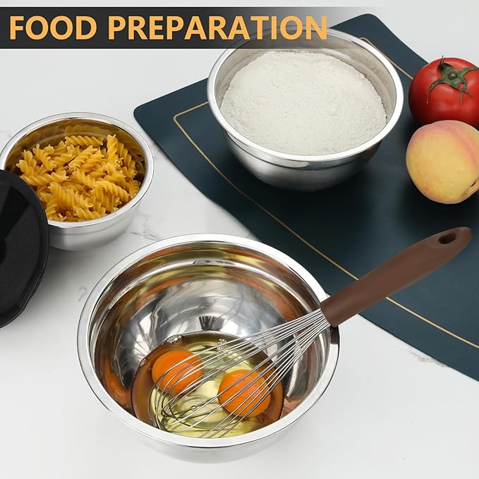 hunnycook 5 Piece Mixing Bowl Set - Mixing Bowls with Lid, Stainless Steel Mixing Bowls for Baking, Size 1.5, 2.1, 3.5, 4, 4.5QT, Baking Bowl for Food Preparation, Mixing and Serving Foods