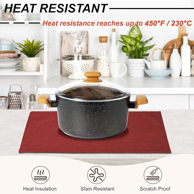 Cloth Placemats Set of 4, Cotton Linen Blend Machine Washable Double Layered Durable Place Mats Heat Resistant Placemats Wrinkle Free Thick Fabric Dining Table Mats (Red, 4)