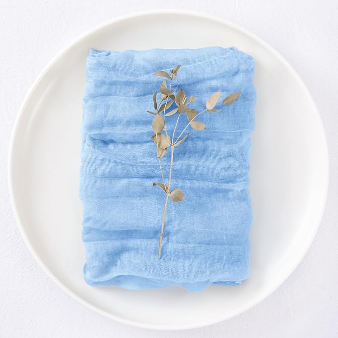 DeZerlor 30 Pack Light Blue Cheesecloth Napkins Christmas Cloth Napkins Set of 30 Baby Blue Holiday Dinner Napkins Bulk 21x21 Inches for Wedding Bridal Shower Baby Shower Xmas Parties