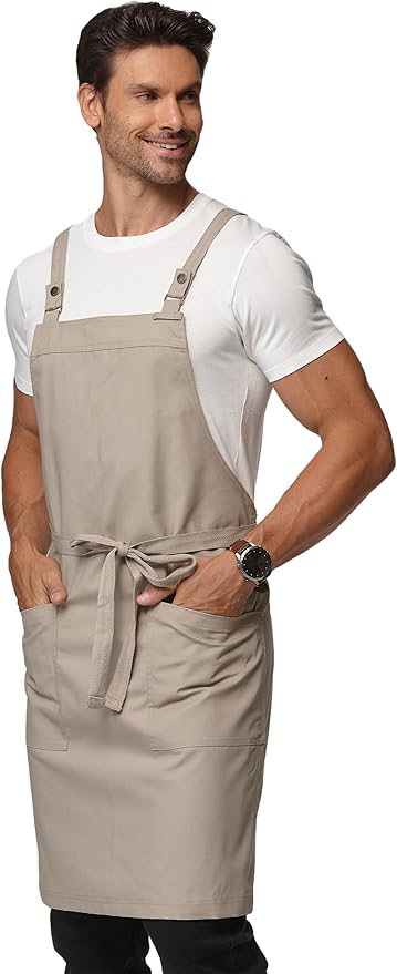 Unisex Kitchen Apron, Cross Strap Apron with 2 Pockets, Durable Waterproof Professional Apron