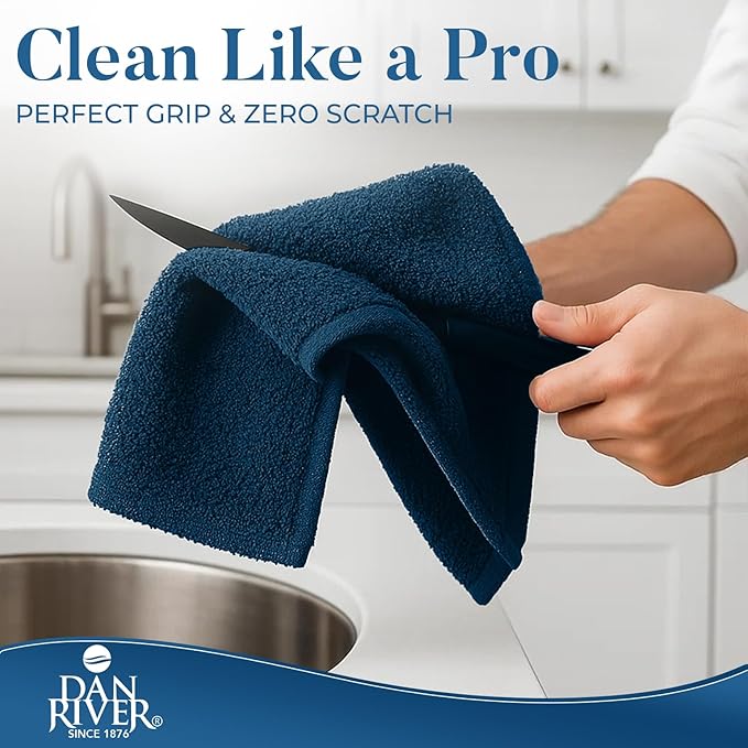 DAN RIVER Kitchen Bar Mops,Pack of 12,16 by 19 Inches,100% Cotton Super Absorbent,Multi-Purpose Cleaning Towels for Home and Kitchen Bars-Blue Opal