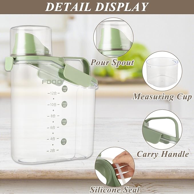 SENENQU 3PACK Cereal Containers Storage, 2L Airtight Plastic Cereal Dispenser, Large Dry Food Storage Containers with Pouring Spout, Measuring Cup for Flour and Grain,BPA Free