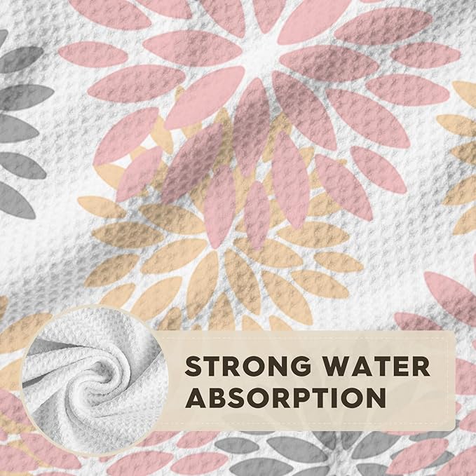 Artoid Mode Pink Dahlia Floral Kitchen Towels Dish Towels, 18x26 Inch Quick Dry Microfiber Cloth Hand Towels for Kitchen Drying Set of 2