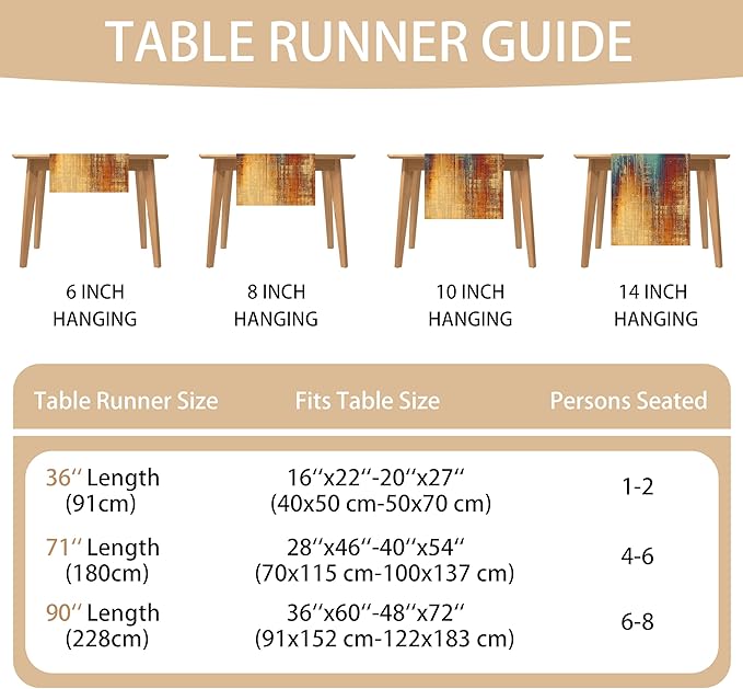 Blue Cyan Long Table Runners Country Rustic Farmhouse Linen Table Runners Yellow Orange Retro Small Coffee Table Runner for Kitchen Dining Table Home Party Decor (13"x 108")