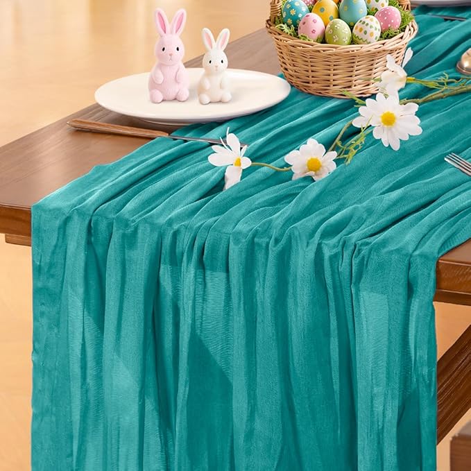 Socomi 6pcs Teal Blue Cheesecloth Table Runner Boho Rustic Gauze 120 inch 10FT Cheese Cloth Runner for Wedding Party Baby Shower Birthday Home Decor