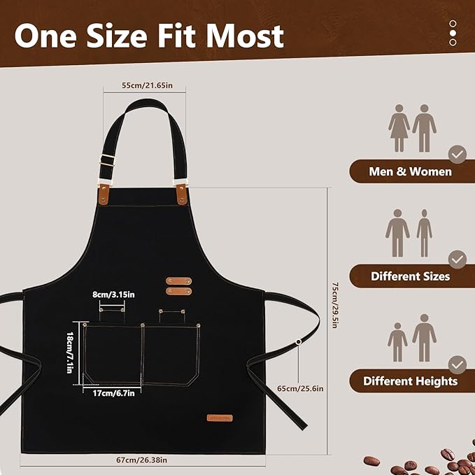 APRONPANDA Chef Apron for Men Women with Pockets Adjustable Strap, Water Repellent Apron for Cooking, Baking