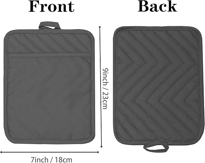 Oven Pot Holder with Pocket Cotton Heat Resistant Coaster Potholder Kitchen Hot Pad Oven Mitts for Cooking Square 7"x9"Set of 5 (Grey)