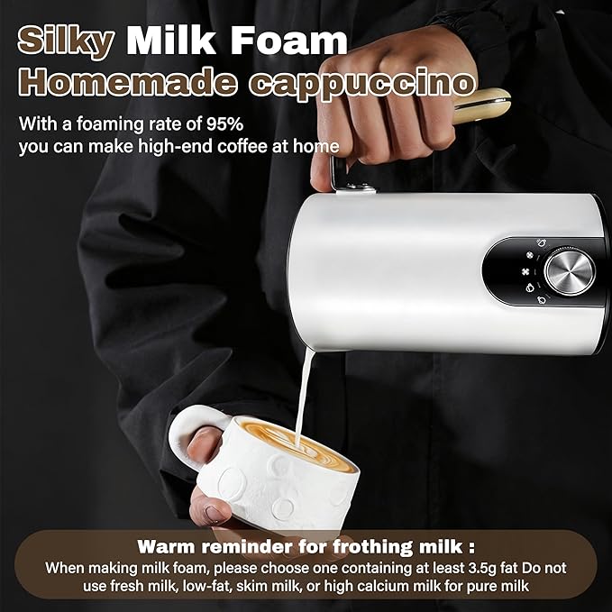 2026 Upgraded Milk Frother and Steamer, 19.9 OZ Detachable Milk Frother for Coffee with Temperature Display, 5 in 1 Large Capacity Automatic Warm and Cold Foam Maker for Coffee, Latte, Cappuccino