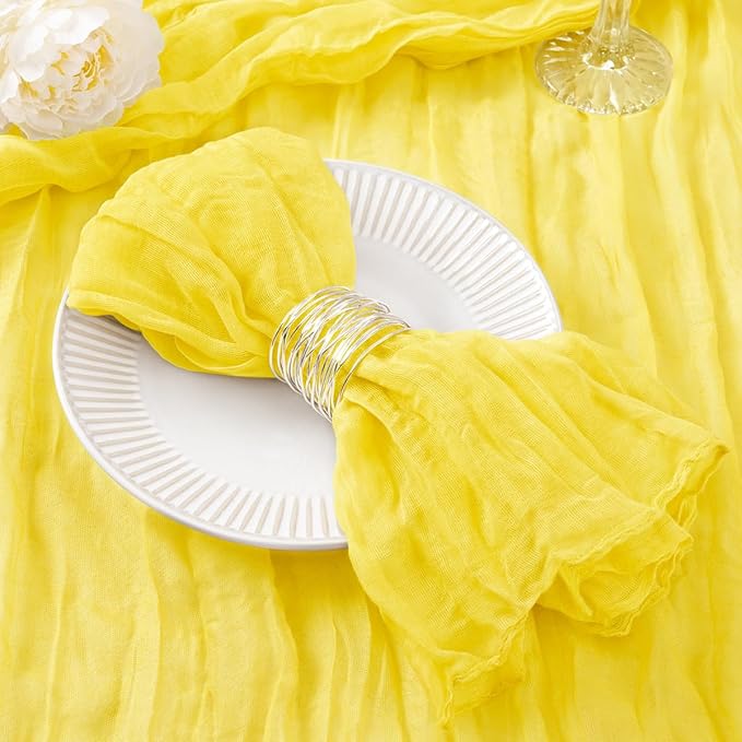 DeZerlor 20 Pack Lemon Yellow Cheesecloth Napkins Spring Cloth Napkins Set of 20 Yellow Dinner Napkins Bulk 21x21 Inches for Wedding Bridal Shower Baby Shower Parties