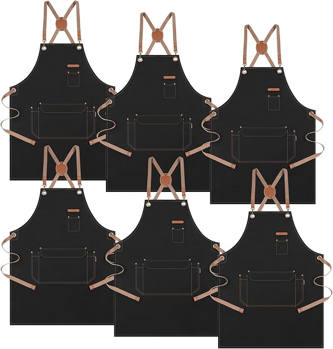 Chef Apron with Cross Back Straps for Men Women, Cotton Canvas Apron for Artists Painting, Kitchen Cooking