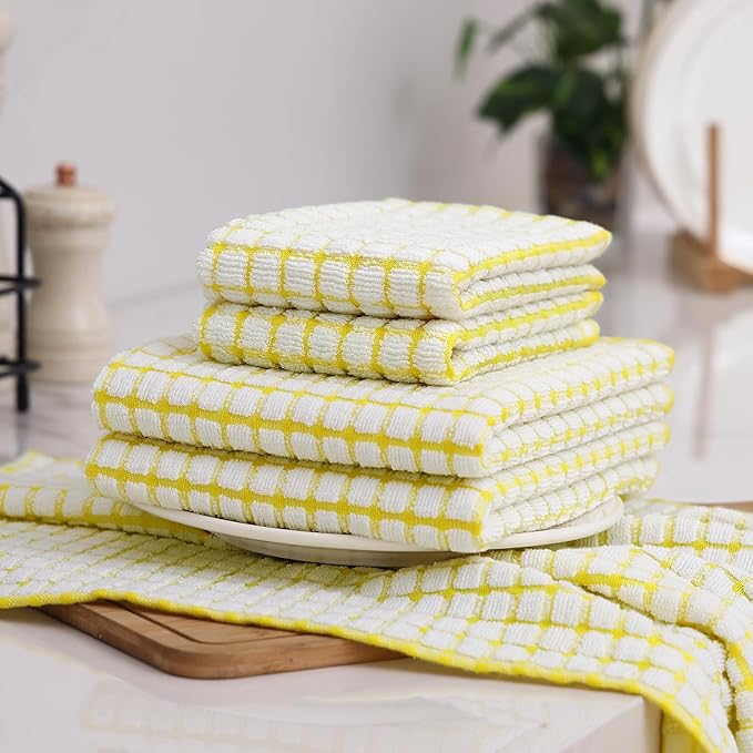 Homaxy Kitchen Towels and Dishcloths Set, 16 x 25 and 12 x 12 Inches, Set of 8 Cotton Terry Kitchen Dish Towels, Super Soft and Absorbent Dish Cloths, Yellow