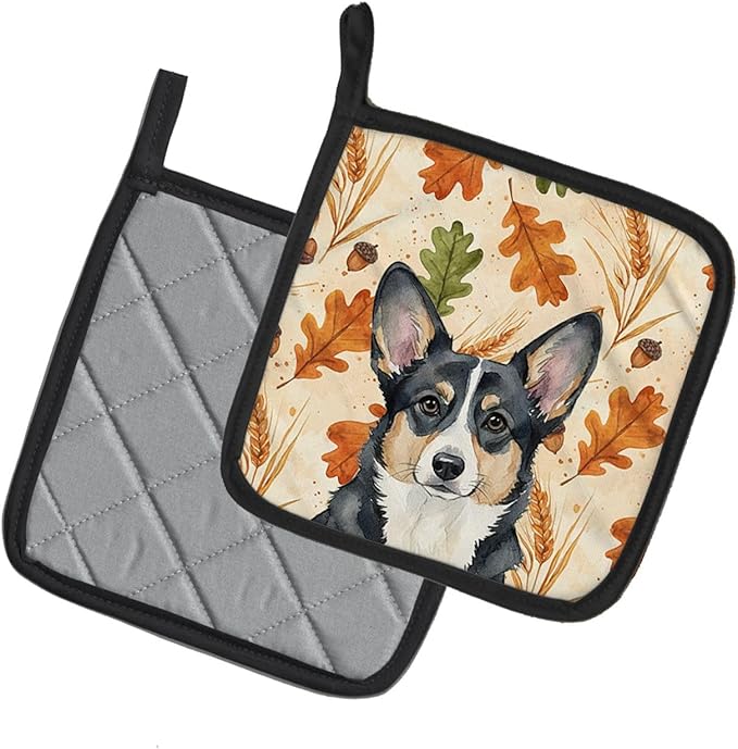 Caroline's Treasures Black and White Cardigan Welsh Corgi Heirloom Fall Pair of Pot Holders Pair 7.5x7.5 Quilted Insulated Hot Pads Decorative Kitchen Gift Made in USA