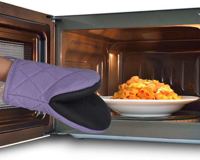 Short Oven Mitts, Heat Resistant 500°F, Silicone Grip Kitchen Gloves, Non-Slip for Baking, Grilling, BBQ, Machine Washable with Hanging Loop, 2-Pack Set, Taro Purple