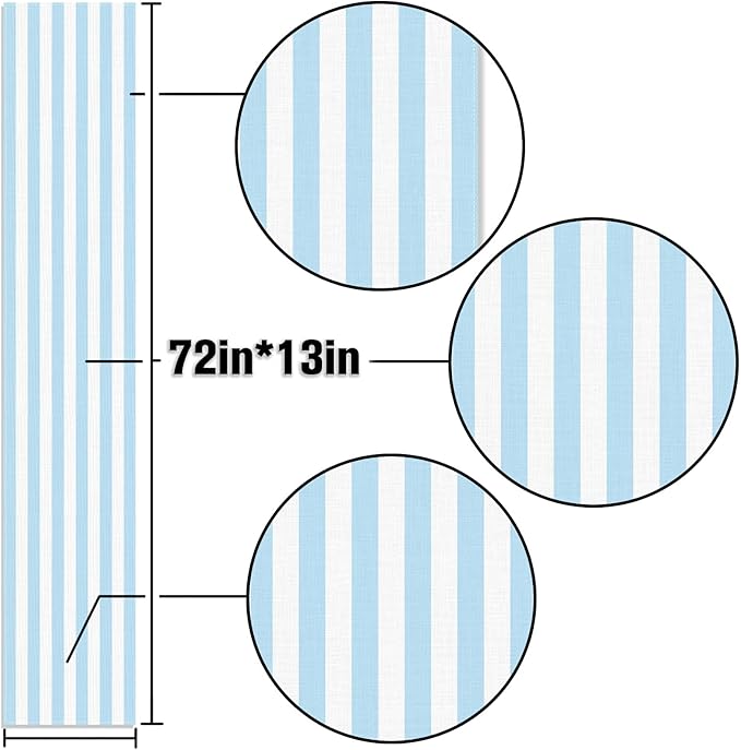 Light Blue and White Cabana Striped Table Runner Coastal Theme Wedding Party Decoration Birthday Baby Shower Dining Room Home Kitchen Table Decor (13" x 72")