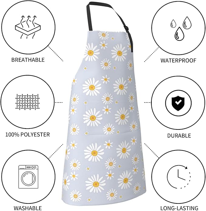Perinsto Waterproof Apron With 2 Pockets Kitchen Chef Aprons Bibs For Cooking Baking Painting Gardening Grooming