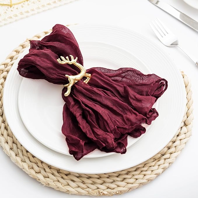 60 Pack Burgundy Cheesecloth Napkins Washable 21x21 Inches Burgundy Cloth Napkins Set of 60 Dinner Table Napkins for Wedding Bridal Baby Shower Rustic Boho Cotton Gauze Summer Party Table Decor