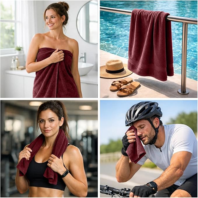 DAN RIVER 8 PC Luxury Bath Towels for Bathroom, 2 Bath, 2 Hand, and 4 Wash Cloths, 600 GSM 100% Ring Spun Cotton Towel Set, Highly Absorbent, Gym, Hotel, and Spa, Pomegranate