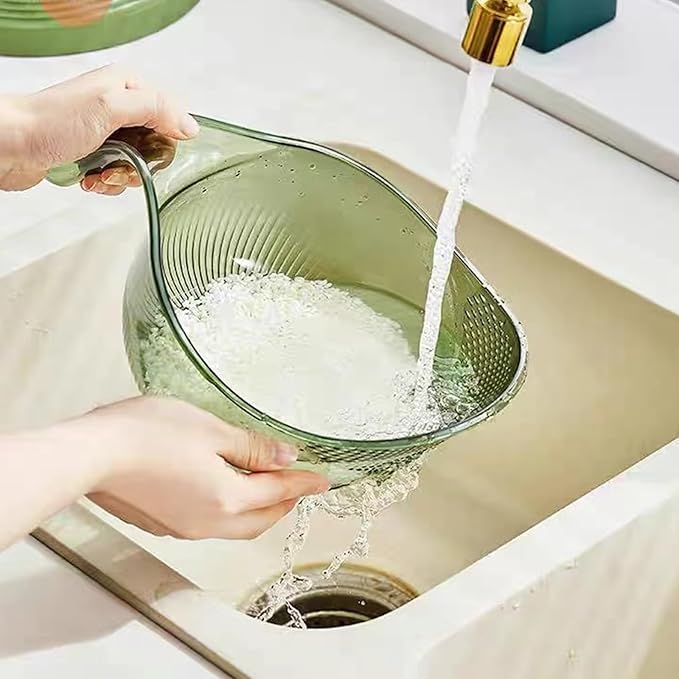 2-In-1 Rice Strainer,Large Rice Washer Beans Washer Strainers And Colanders - Washing Bowl for Fruit Washing Bowl With Strainer,Rice Washing Bowl Multifunctional Drain Basket (Green)