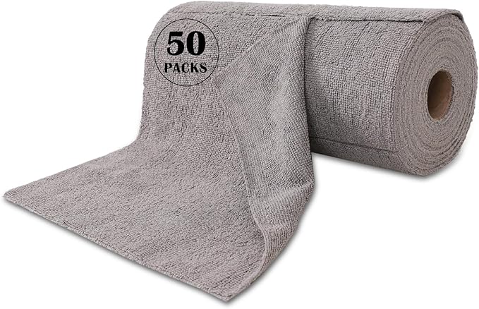 YoulerTex Reusable Cleaning Cloths Microfiber Towel: 50 Pack Washable Tear Away Cleaning Towels Roll - 12× 12 Absorbent Rags Drying Dishcloths for Kitchen House Car (50, Grey)