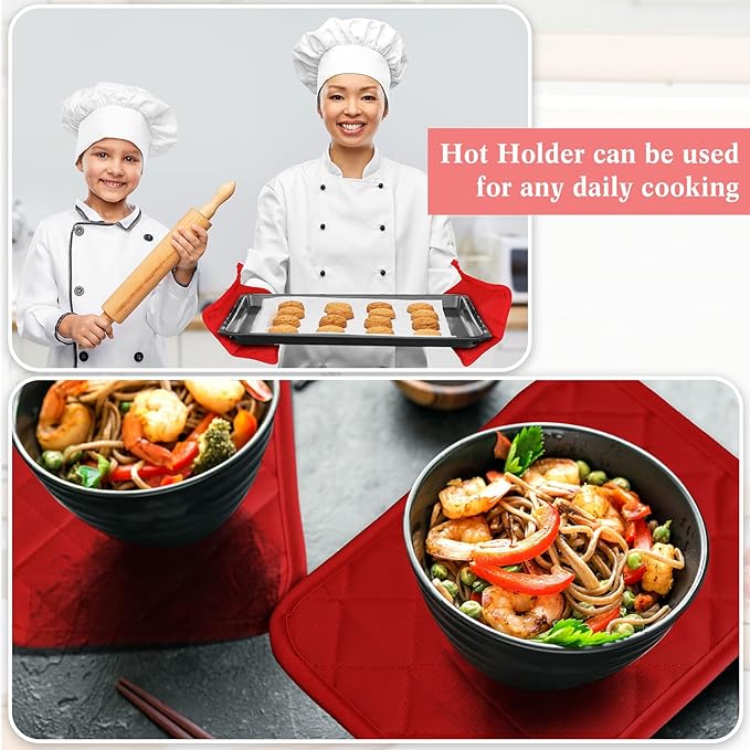 Hoolerry 20 Pieces Pot Holders with Pocket Sublimation 7x9'' Cotton Oven Pot Holders Bulk with Hanging Loops Pads for Kitchen Cook Baking (Red)