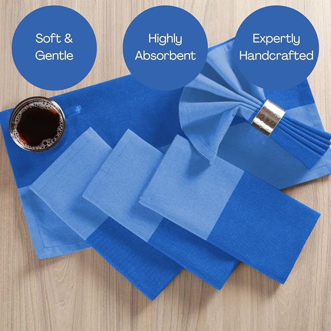 Set of 12 Cloth Dinner Napkins Cotton - Soft Durable Washable - Ideal for Farmhouse Party Wedding Christmas - Perfect Everyday Use Table Linen 18x18 inch Cloth Napkins Blue