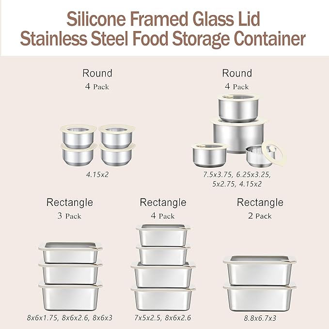 Urban Green Stainless Steel Food Containers with Glass Lid, Large Airtight Leakproof Stainless Steel Storage Containers in set of 2, Rectangle Shape, Microwave Safe, 100% Plastic Free