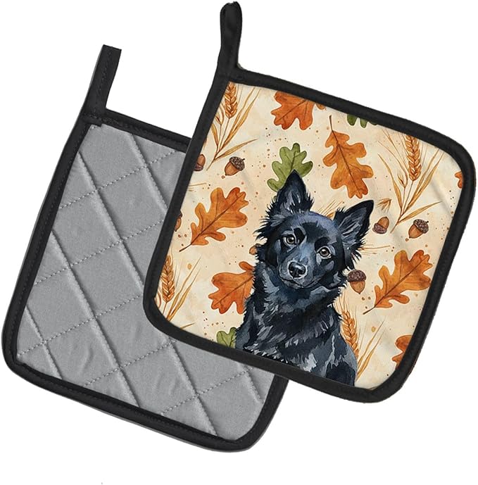 Caroline's Treasures Schipperke Heirloom Fall Pair of Pot Holders Pair 7.5x7.5 Quilted Insulated Hot Pads Decorative Kitchen Gift Made in USA