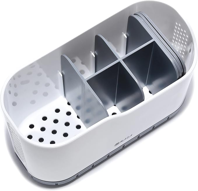 OMAIA Sink Caddy - Sink Organizer for Home, Kitchen, Wash Basin - Holder with Removable Dividers for Sponge, Brush, Toothbrush… White