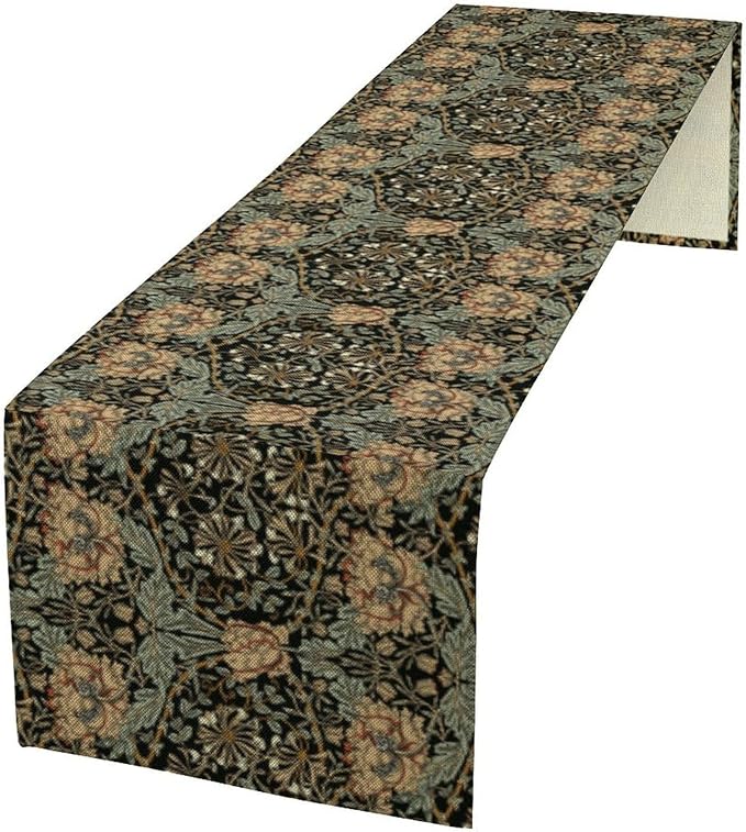 William Morris Table Runner Vintage Flower Art Printed Dinner Runner for Home Kitchen Dining Table Living Room Decor Fabric 1 Panel W13xL90in