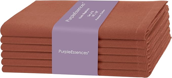 PurpleEssences Rust Set of 6 Cloth Dinner Napkins 100% Cotton 18x18 Inch - Soft Durable Washable - Ideal for Farmhouse Party Spring Easter Summer - Perfect Everyday Use Table Linen - Rust