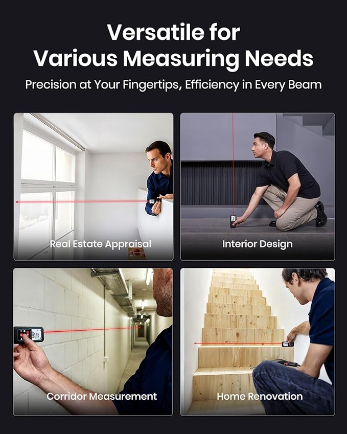 Laser Measure Device, MiLESEEY 229ft Digital Laser Tape Measure with Upgrade Electronic Angle Sensor, 2mm Accuracy, Area Measurement,Volume and Pythagoras, 2" LCD Backlit,Mute, Battery Included