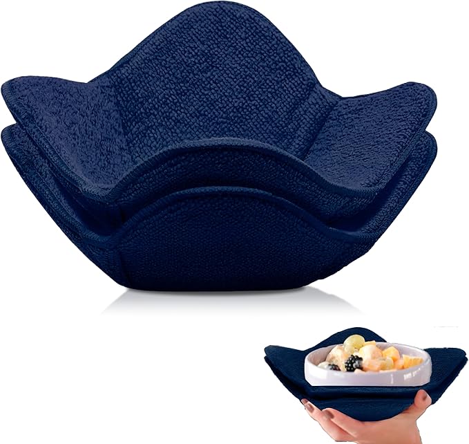 Set 2X Dark Blue 7" sq. x 4"H Microwave Polyester Bowl Holder Potholders - Microwavable Soup Bowls Cozy - Hot Pads Holders for Hot Food Quilted - Bowl Cozies for Microwave Kitchen Accessories, Gadgets
