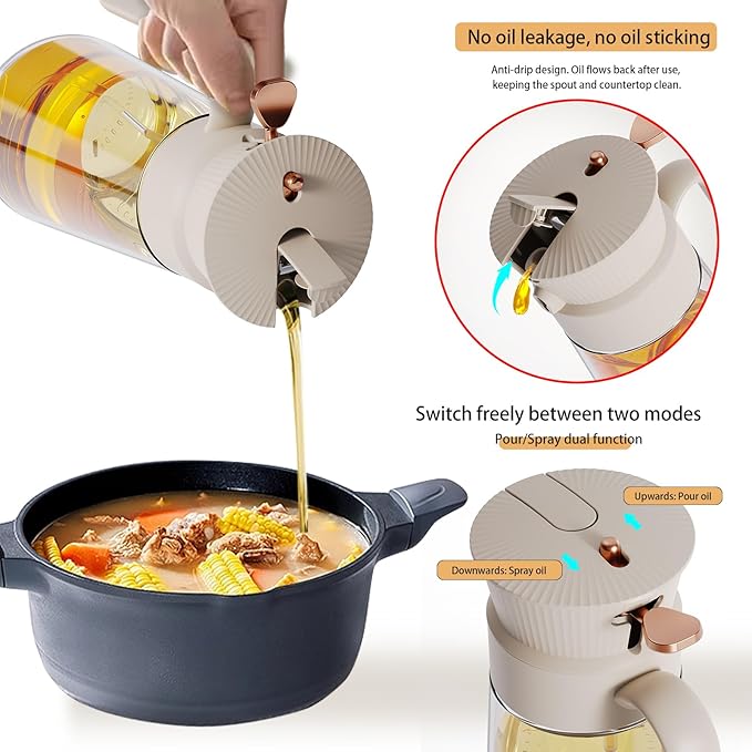 2025 New 19.6oz/580ml Olive Oil Sprayer for Cooking, Leak Glass Olive Oil Dispenser Bottle, 2 in 1 Oil Dispenser and Oil Sprayer, Switch Between Mist & Precision Pour for Air Fryer, BBQ, Salad,Baking