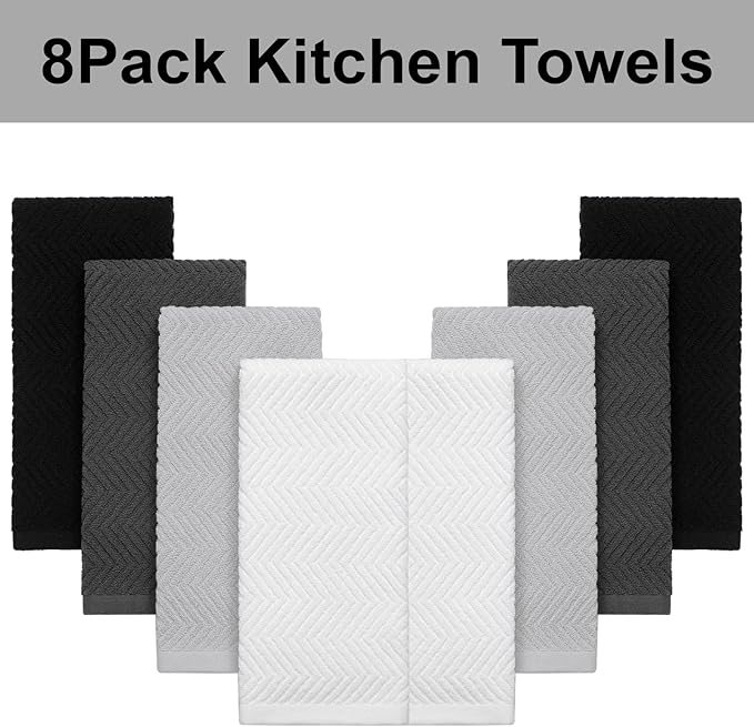 100% Cotton Kitchen Dish Towels Set, 16" x 25" Super Absorbent and Soft Kitchen Towels, Pack of 8 Dish Cloths for Drying Dishes (400 GSM)