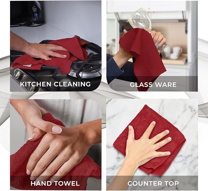 Avalon Towels Cotton Washcloths 24-Pack – 12 x 12 Inch Red Super Soft & Absorbent Ring-Spun Cotton Wash Cloths for Face, Bath, Spa, Gym, Hotel & Cleaning