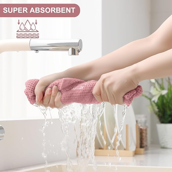Homaxy 100% Cotton Kitchen Towels and Dishcloths Set, 12 x 12 Inches and 13 x 28 Inches, Set of 10 Bulk Kitchen Towels Set, Ultra Soft Absorbent Dish Cloths for Washing Dishes, Dried Rose