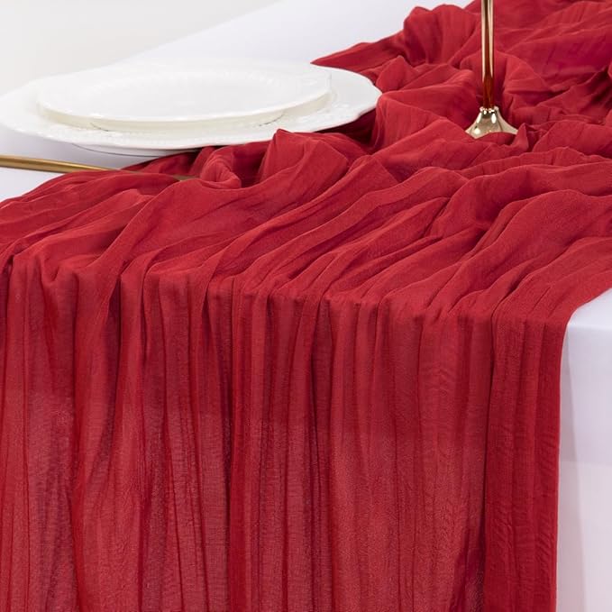 Socomi 3pcs Red Easter Spring Cheesecloth Table Runner Boho Rustic Gauze 120 inch 10FT Cheese Cloth Runner for Wedding Party Baby Shower Birthday Home Decor Holiday Decorations