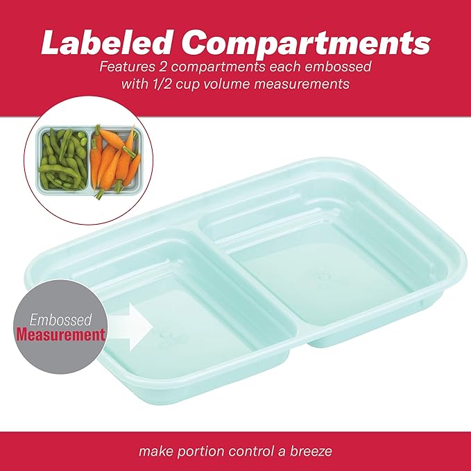 GoodCook 2-Compartment Food Storage Container Set with Snap-Shut Lids, Reusable Divided Snack Containers with Lids, Set of 10, Blue