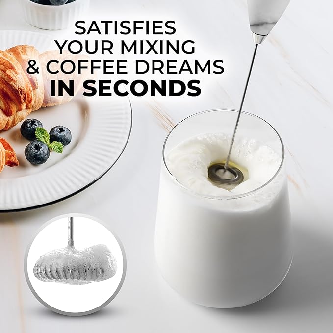 Zulay Powerful Milk Frother for Coffee with Upgraded Titanium Motor - Handheld Electric Whisk, Milk Foamer, Mini Mixer & Coffee Blender for Frappe, Latte, Matcha, No Stand - Marble