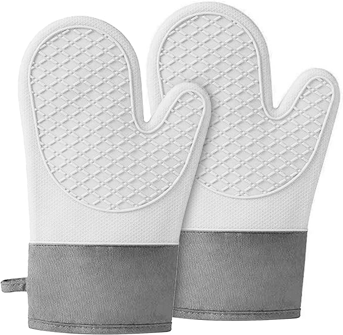 Silicone Oven Mitts，Heat Resistant up to 500°F, Oven Gloves with Soft Lining, Non-Slip Kitchen Essentials, Kitchen Gadgets, Apartment Essentials, Great Gift for Cooking (gray-1pair)