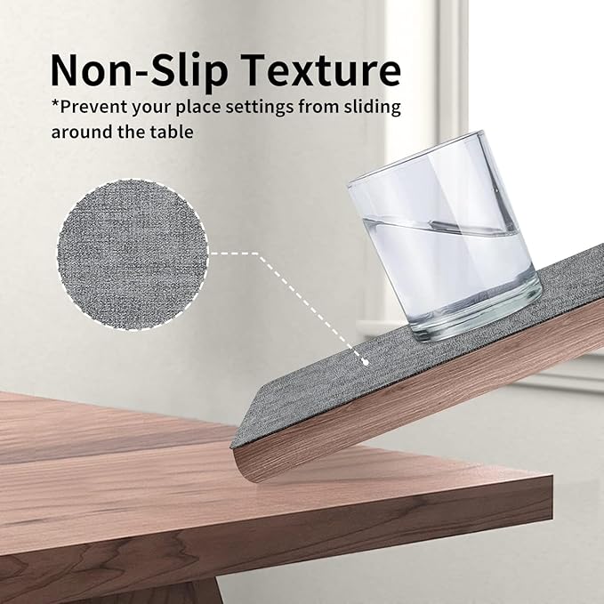 Maxpearl Faux Leather Placemats Set of 8 – Waterproof, Wipe Clean, Heat Resistant, Non-Slip Dining Table Mats for Indoor & Outdoor Use, 17”×12”, Grey