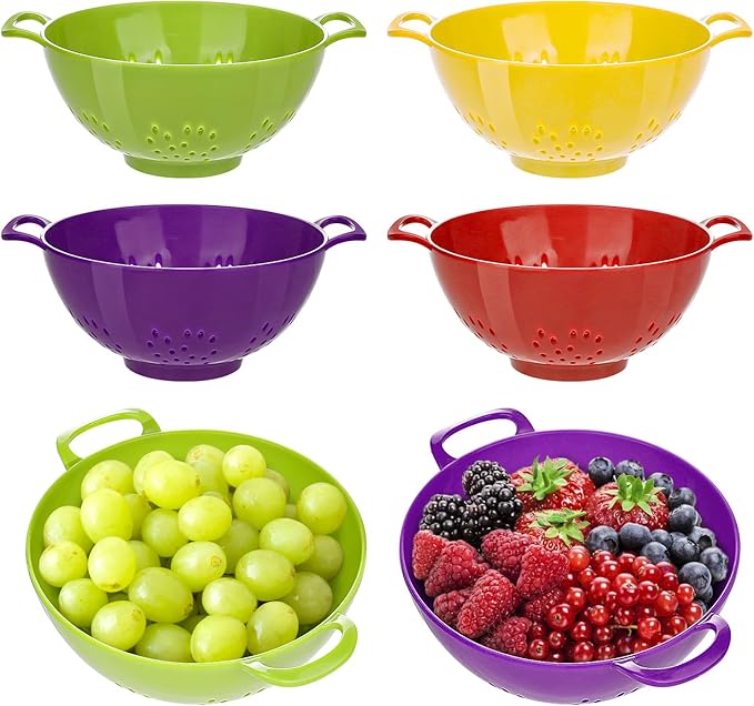4 Pack Small Colander for Kitchen Mini Plastic Strainer Dish Safe for Veggies Berry Fruits Food 7.87 x 7.87 x2.83 Inch Dishwasher Safe